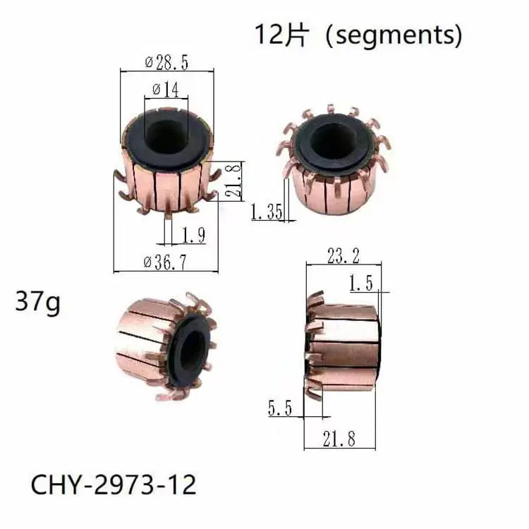 

10Pcs 14x28.5x21.8(23.2)x12P Copper Bars Electric Motor Commutator CHY-2973-12