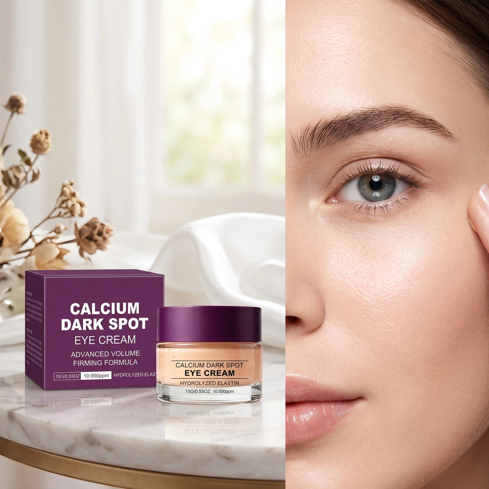 Calcium Firming Eye Cream Reduces Dark Circles Anti Puffiness Smooth Fine Lines Hydrolyzed Collagen Eye Cream for Dull Eye Skin
