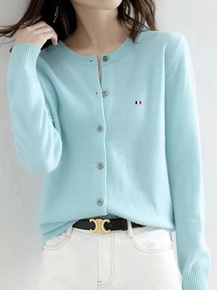 Clearance Spring And Autumn Women\'s Cardigan Loose Large Size Crewneck Wool Sweater New Blouseo Female Casual Long Sleeve Tops