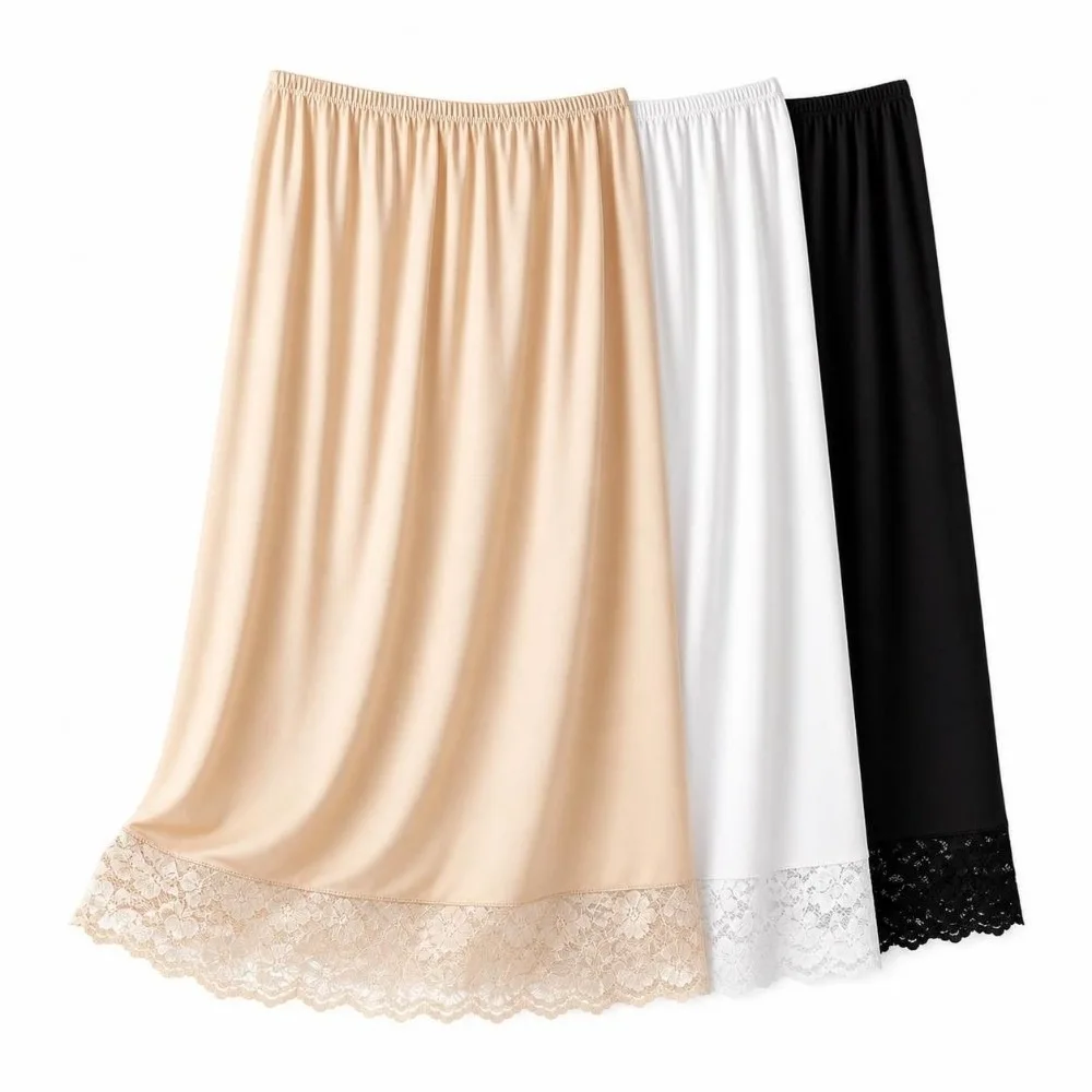 Thin Ice Silk Modal Female Half Length Skirt Lace Anti-glare Innerwear Short Skirt Anti-Penetrating Pure Color Basic Underskirt