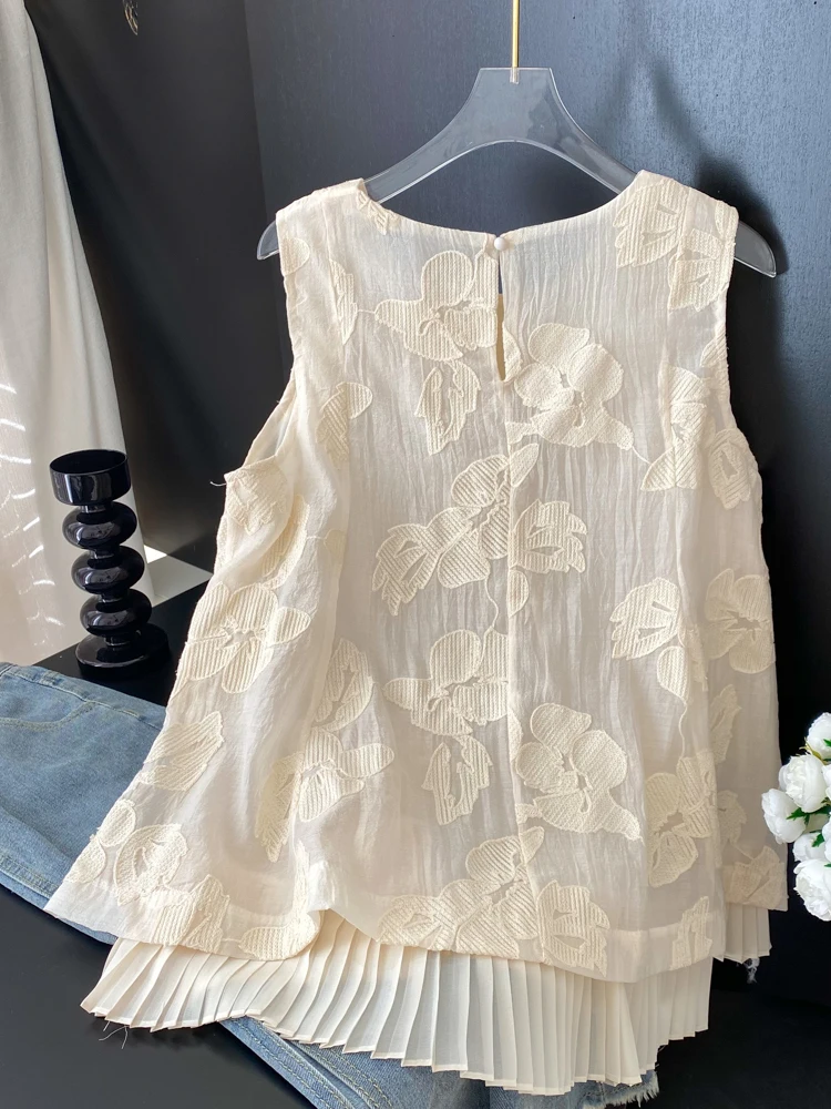 

Korean Sle Simple Heavy Embroidery Splice round Ne Svel Top Women Summer Sweet Versatile Gentle Wind irt