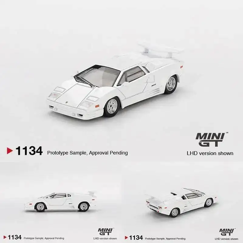 

Предпродажа MINIGT 1134 1:64 Lamborghini Countach, белый, 25 лет, литая под давлением модель автомобиля, коллекция игрушек 1134