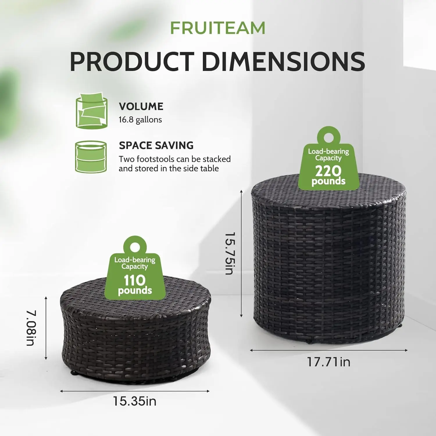 Resin Wicker Outdoor Ottoman Set of 2 and 1 Pack Wicker Side Table, Storage Basket for Patio and Room Decor