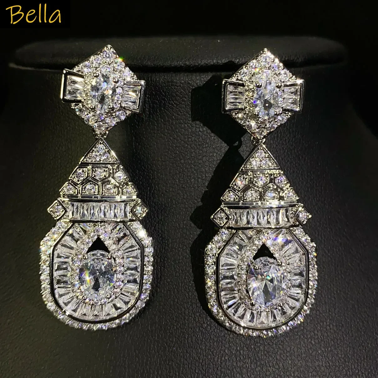 أقراط نسائية أزرق أخضر أبيض الزركون مجوهرات فاخرة تألق الزفاف الزفاف استرخى أقراط مساء حفلة هدية دروبشيبينغ