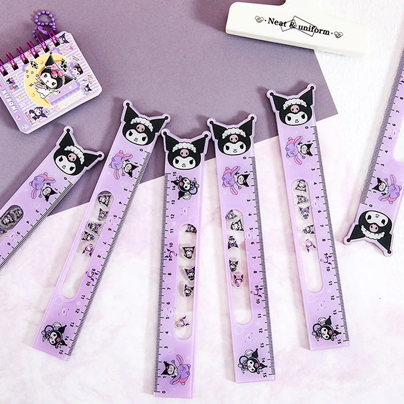 Sanrio Ruler Cute Cartoon Hello Kitty Kuromi Pochacco Animation Students Learn Stationery Tools Acrylic Rocker Ruler