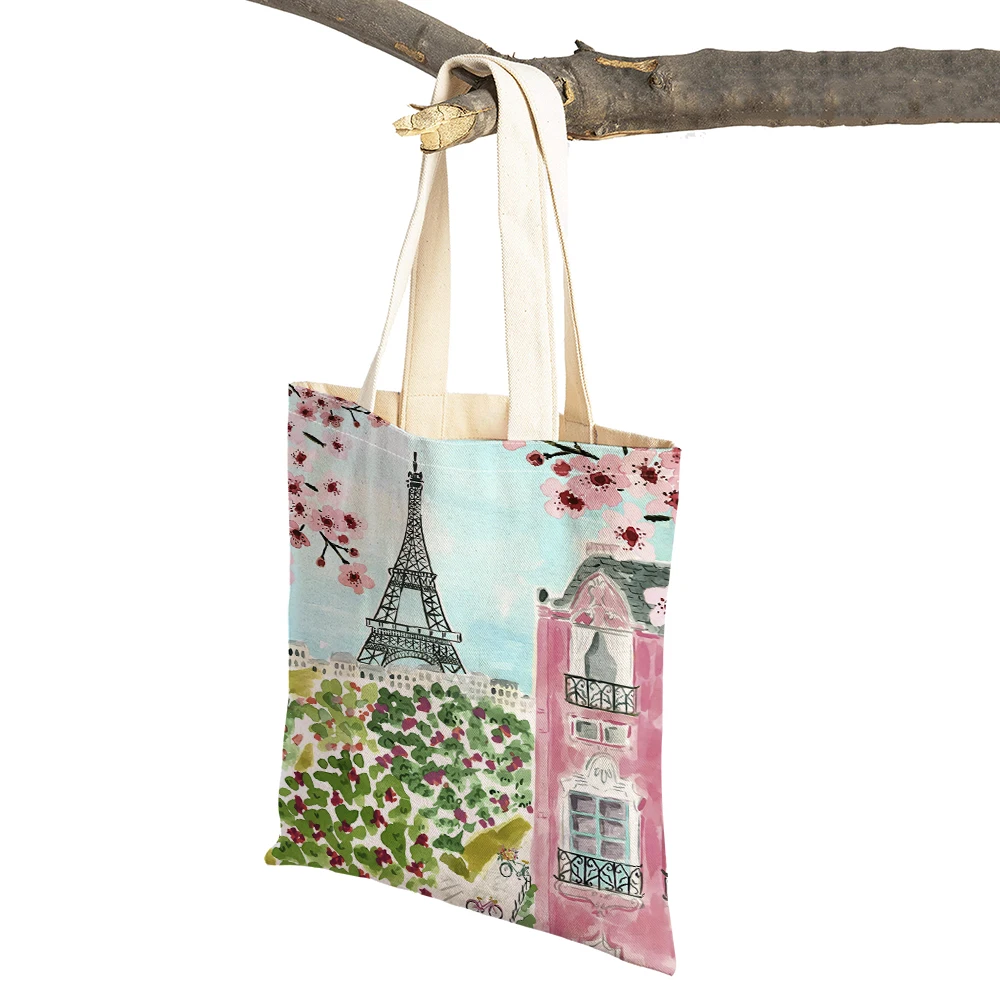 New York France London Venice Japan City Tote Lady Handbag Reusable Foldable Shopper Bag Eco Casual Linen Women Shopping Bags