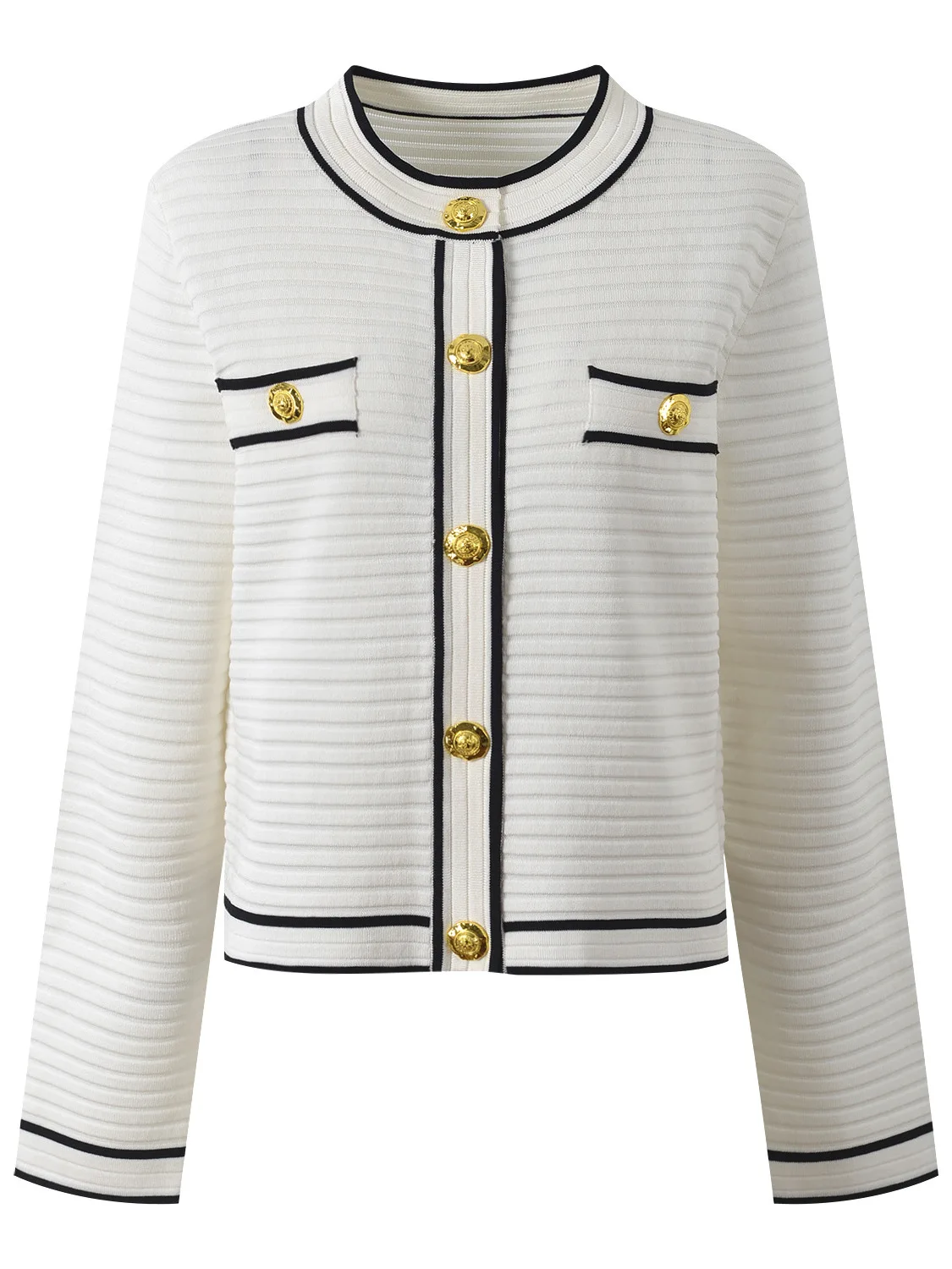 

Fall 2025 New Sle round Ne Knitted ort Top Women's Faionable Striped Metal Button Ele Commute Wind Regular Fit Sw...