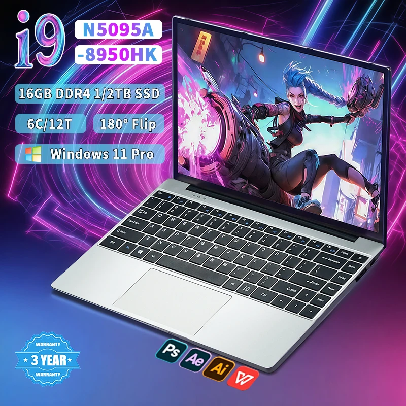 

14.1 inch Portable Core i9-8950HK Windows 11 Pro Notebook Computer Laptop HD Screen 12GB RAM 1TB 2TB SSD laptops gamer