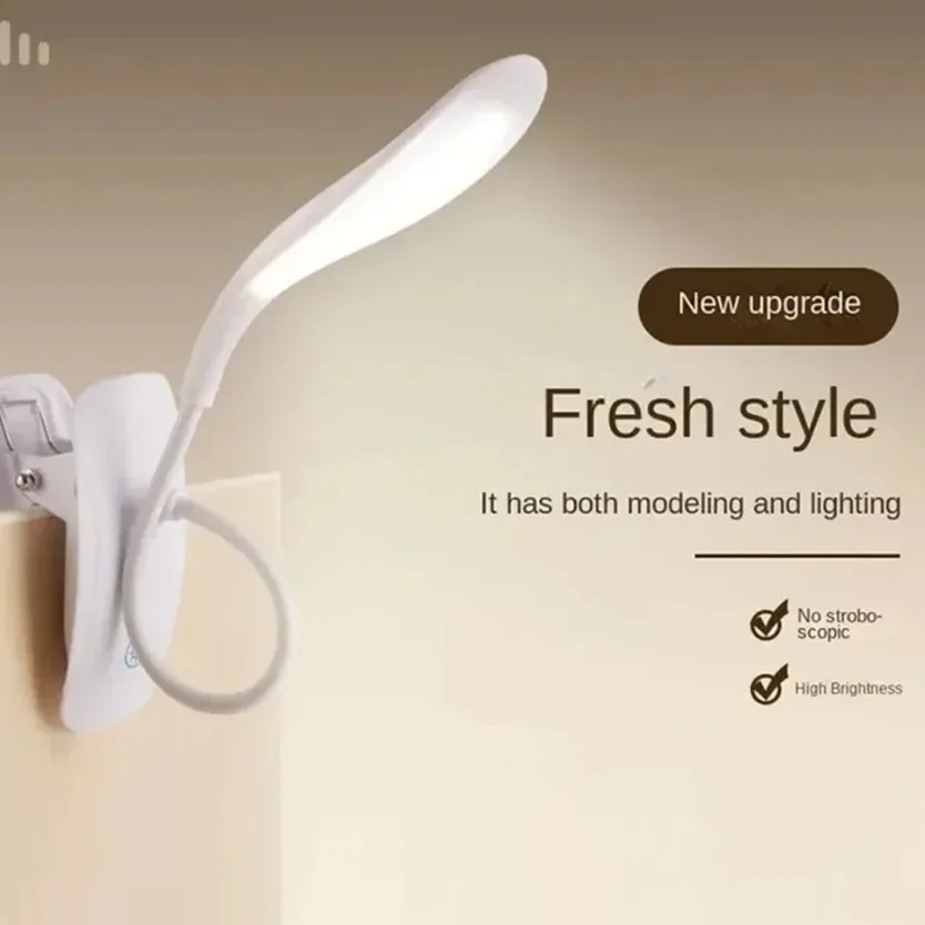 LED Mini Clip Book Reading Lamp Eye Protection 3 Color Modes Portable USB Powered Bedside Table Lamp for Student Study