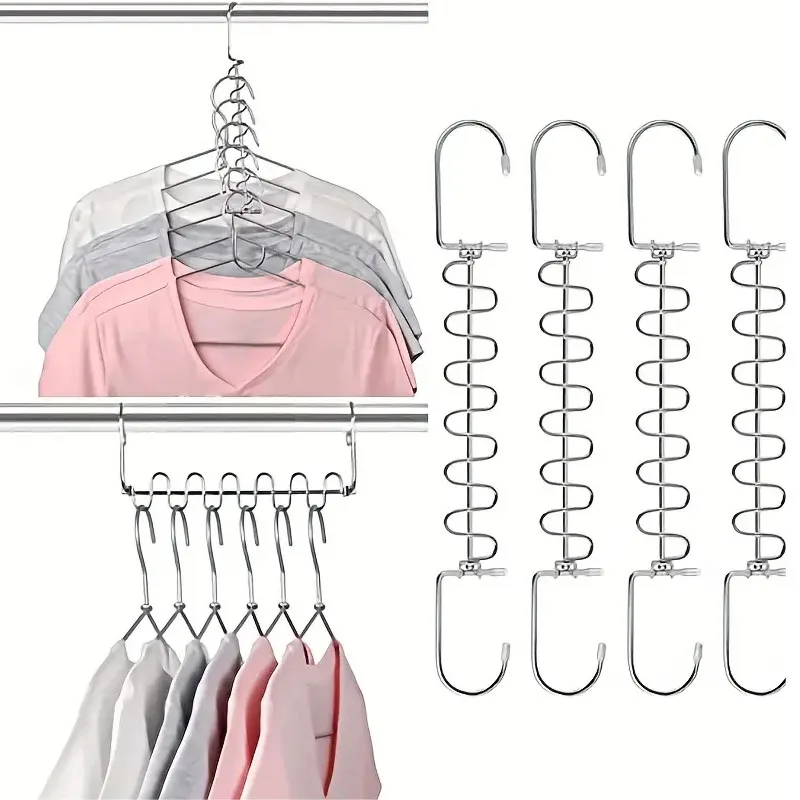 4pc Stainless Steel Space Saving Hangers - 12 Slots, Magic Cascading Design, Clothes Organizer for Closet Storage