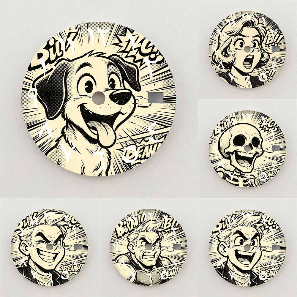 28.5mm Dial NH35 Dial Cartoon Vintage Pop Comic Arabic Numeral Dial Colorful NH36 Dial Watch Accessories Fits NH35/NH36 Movement