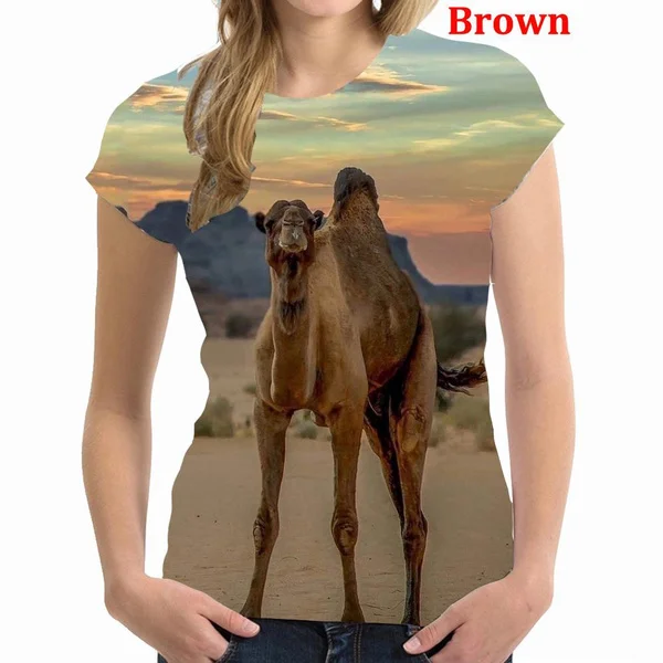 Personality Cool Camel 3D Printed T Shirts Women Fashion Printing Graphic Tee Shirt Women Short Sleeve