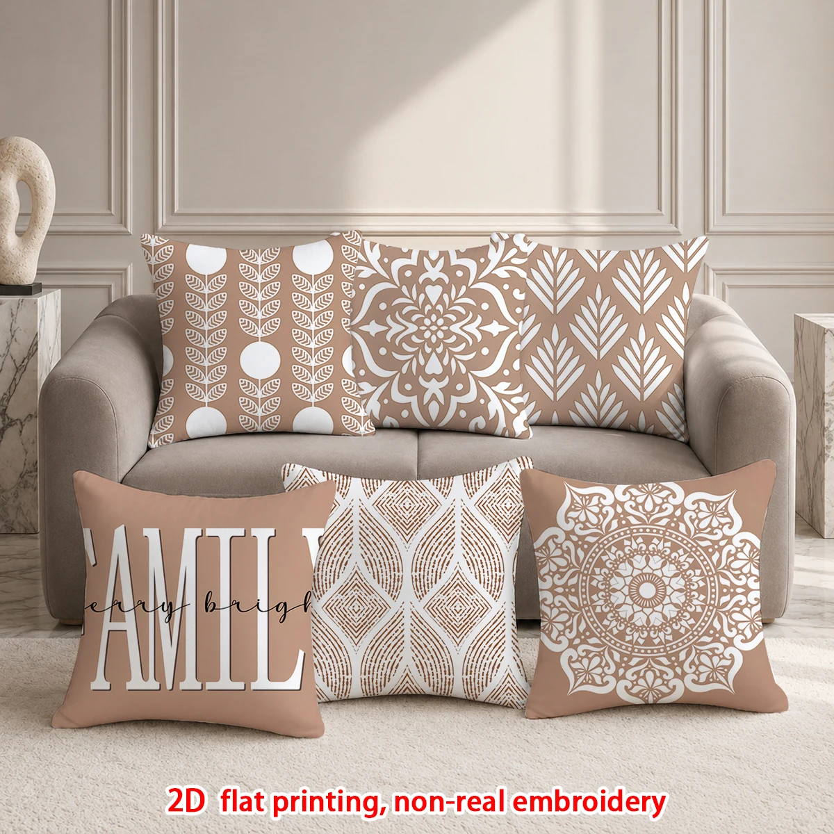 1pc Boho Brown Farmhouse Throw Pillow Covers Set Of 6 Neutral Geometric Mandala Floral Decorative Cushion Cases For Sofa