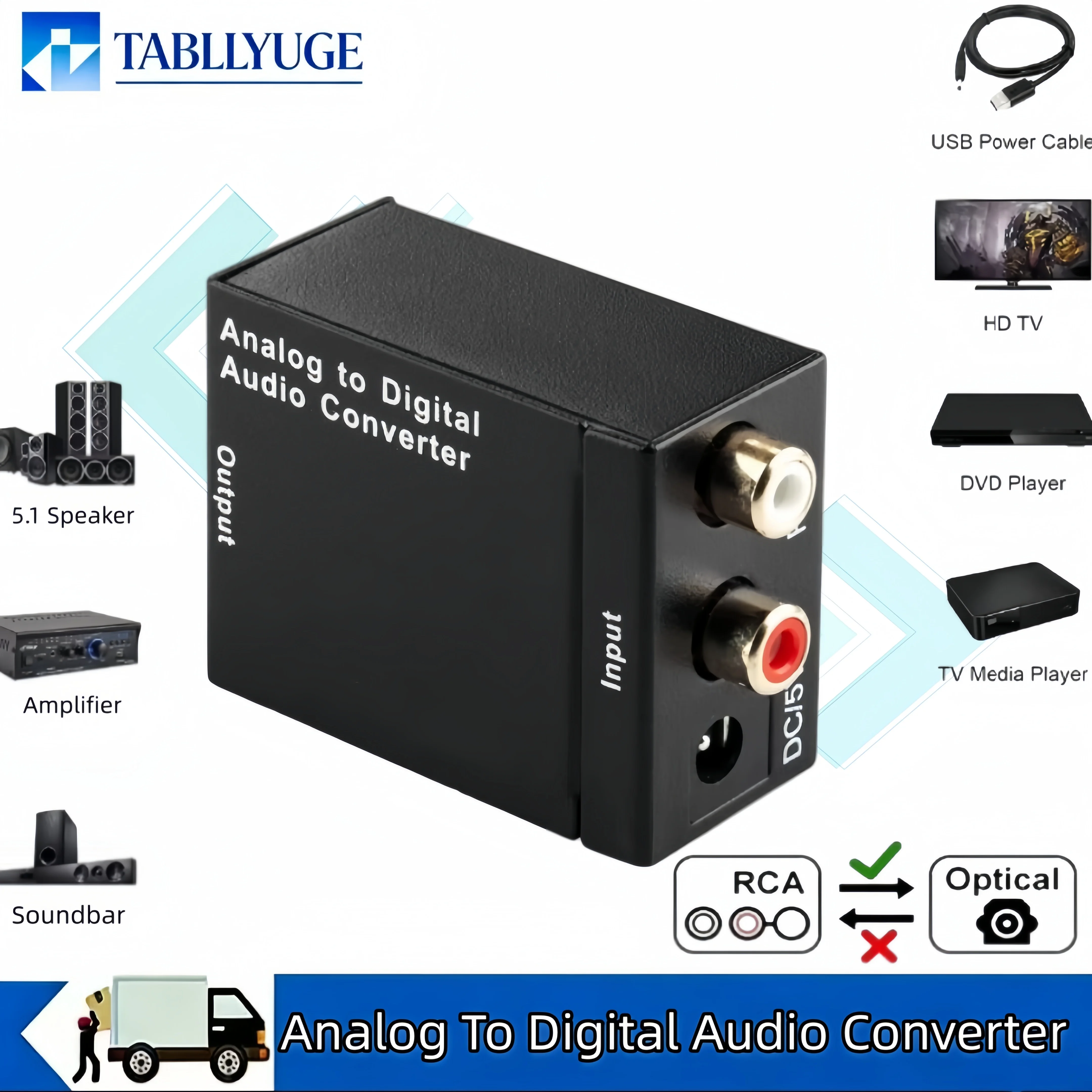 RCA to Fiber Toslink Audio Adapter ADC Analog-to-Digital Converter Analog-to-Digital Fiber Toslink Coaxial Audio Converter