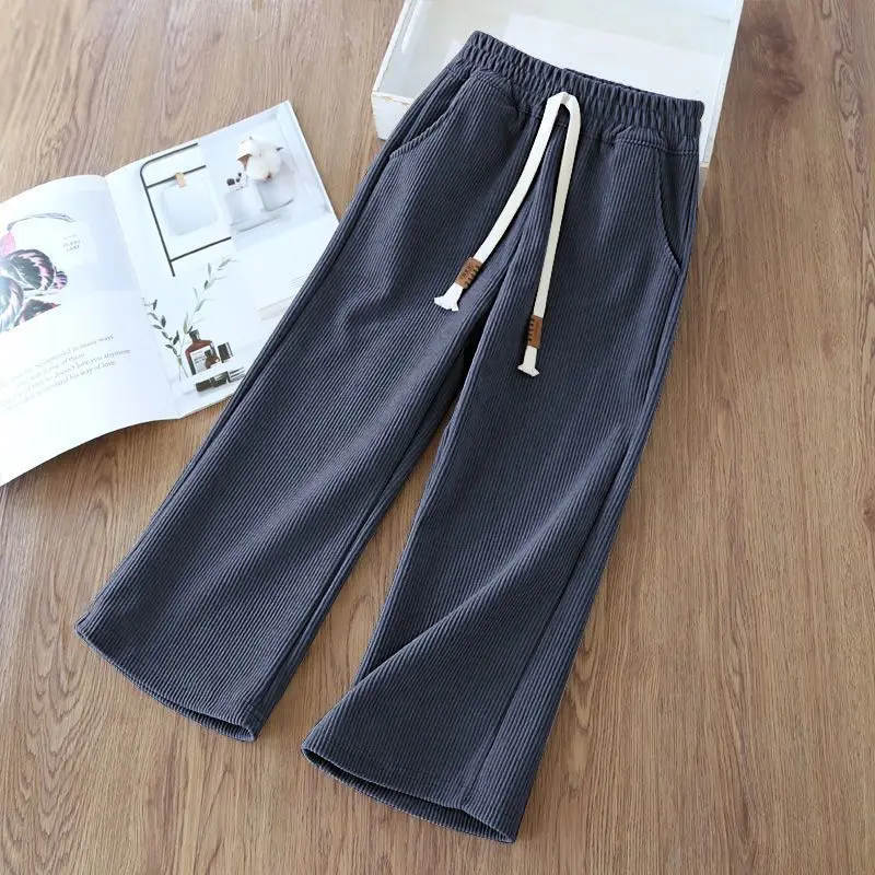 Girls' Wide Leg Pants 2026 Autumn Winter Collection for 5-12 Years Cotton Blend Casual Straight Leg Pants