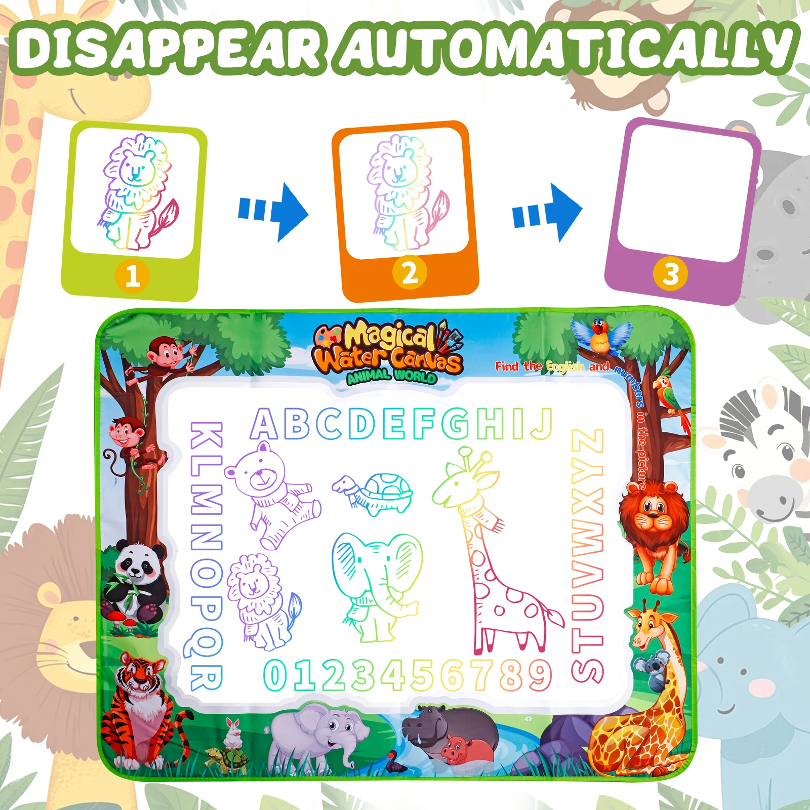 Magic Kids Water Drawing Mat Reusable Doodle Canvas Mess-Free Writing Toy for Boys/Girls Ideal Back to School Or Christmas Gift