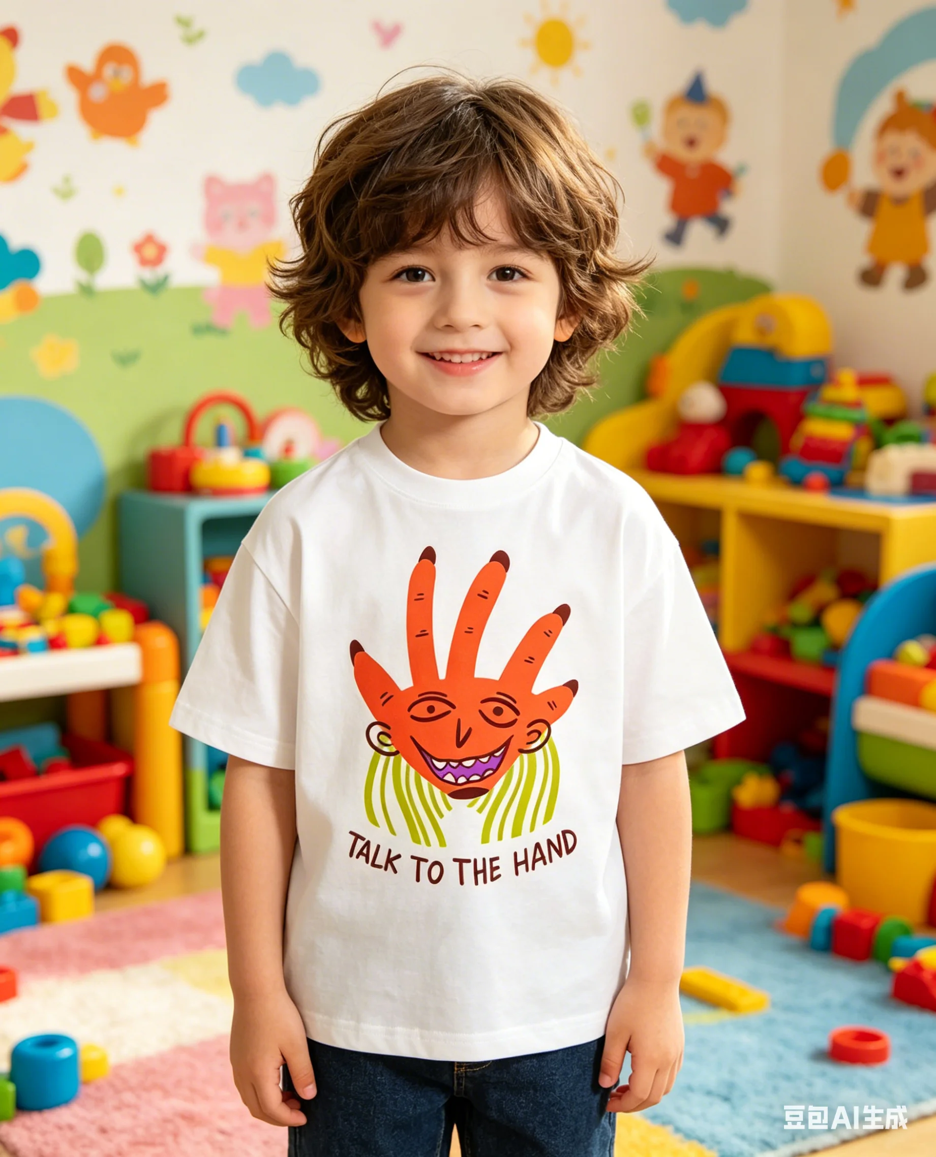 Children's Casual Short-Sleeved T-Shirt 'Talking with Hands' Interesting Print Daily Wear Simple Style for Kids