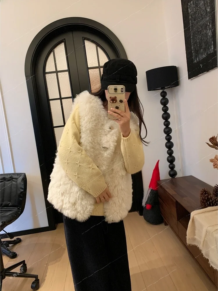 

Экологичный модный женский меховой жилет из искусственной кожи и меха, теплый универсальный кардиган из полиэстера