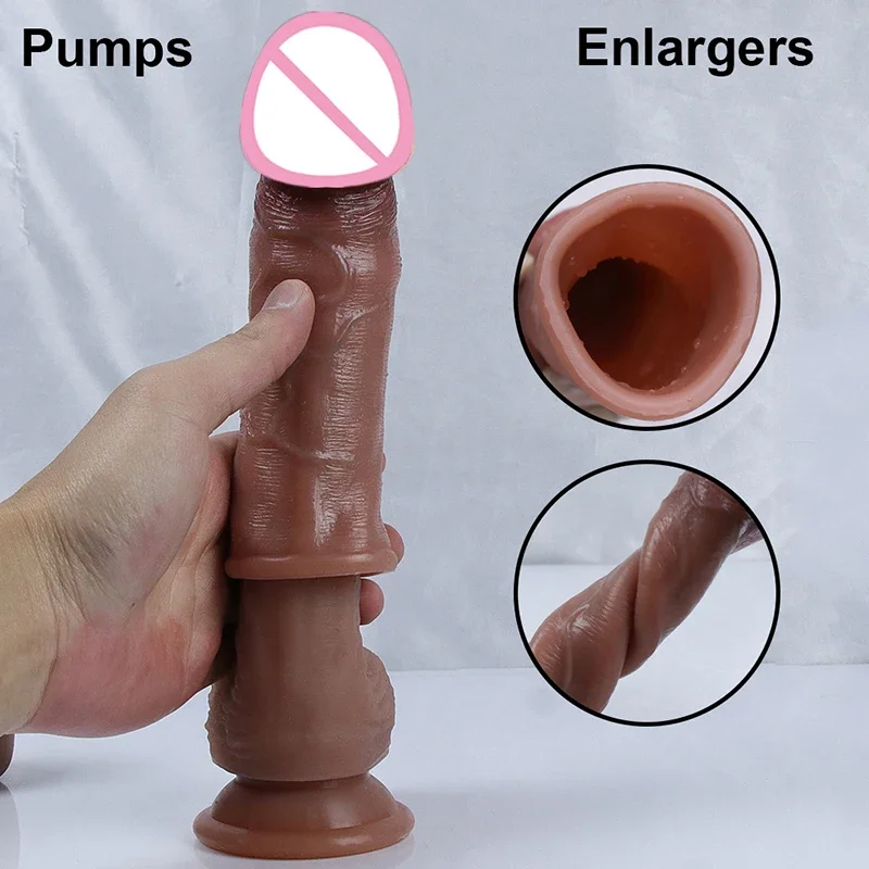 Consolador realista con sensación de piel para hombre, funda con bomba para pene, extensor de cubiertas para pene, condones, anillo para pene, juguete sexual para adulto