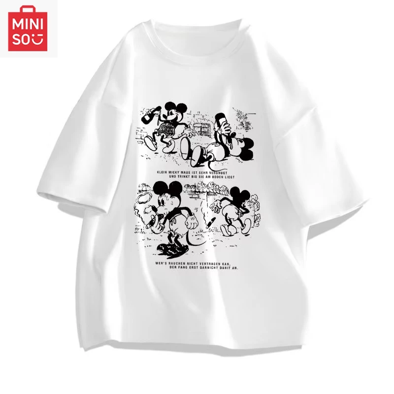 ديزني ميكي ميني المشتركة الطرفية قصيرة الأكمام الرجال والنساء الأزواج الصيف القطن الخالص فضفاض تي شيرت غير رسمي الملابس المد