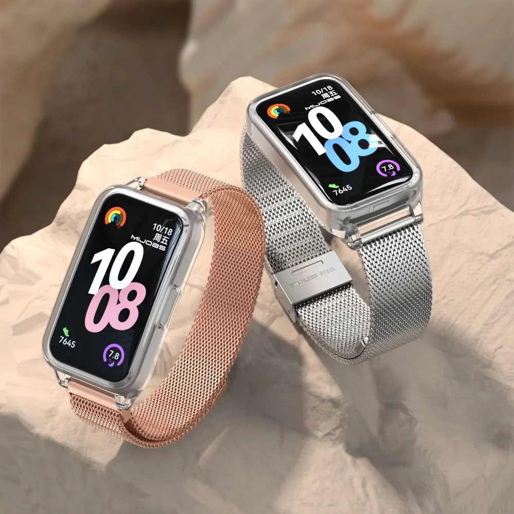 Strap for Huawei Band 10 Protective Case and Watch Band for Huawei Smart Band 10 9 8 Metal Watch band for Huawei Band 9 strap