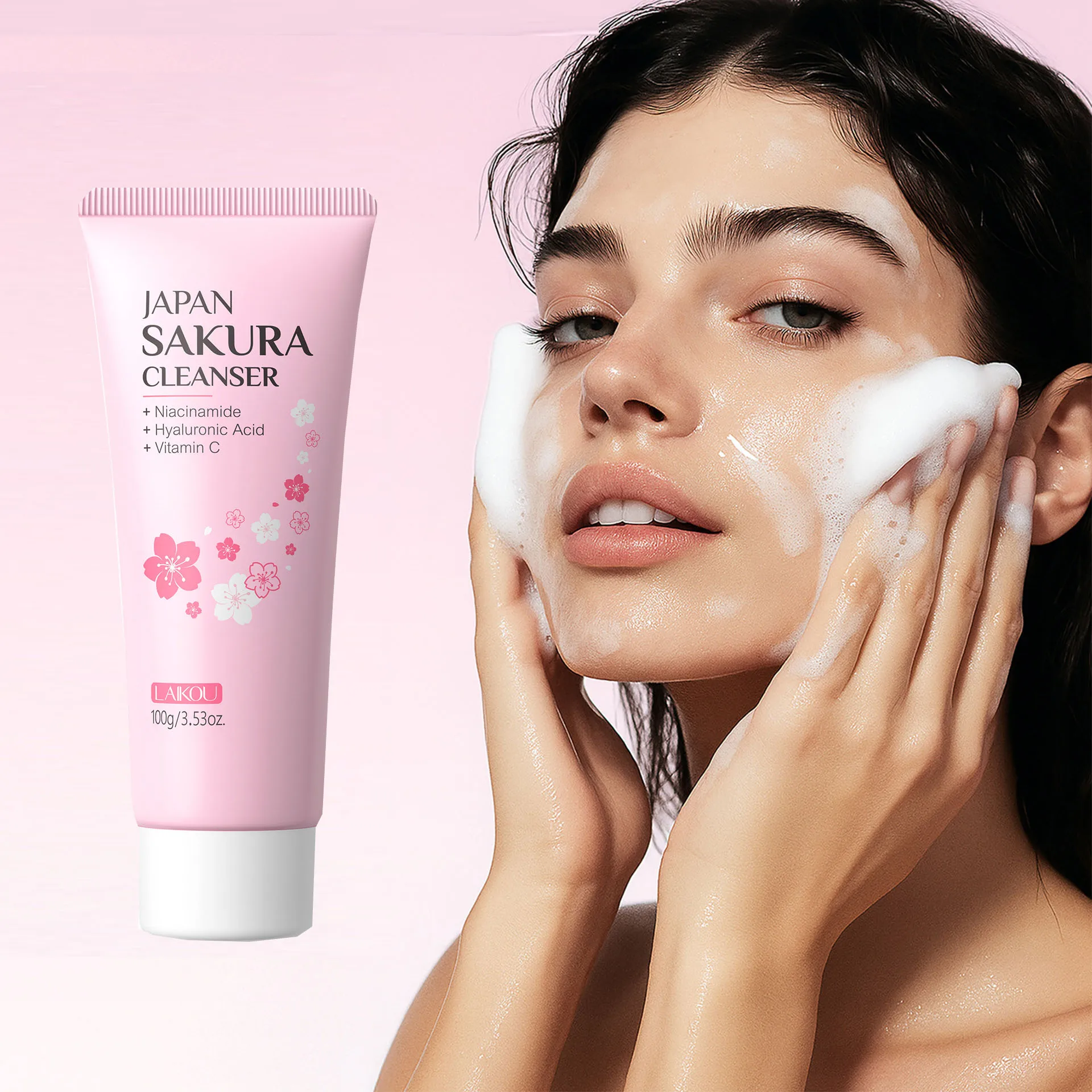 

100g LAIKOU Sakura facial cleanser hydrating moisturizing cleansing pores smoothing skin facial cleanser Skincare