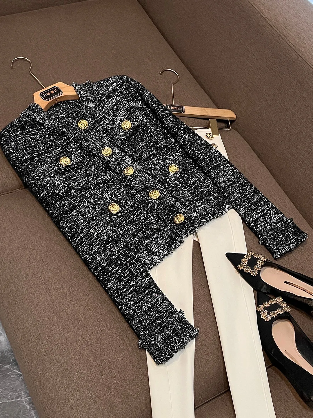 

Осень-зима 2022, универсальное металлическое пальто Bule ort, шерстяное пальто с бриллиантами в полоску, длинное свековое пальто для женщин, офисная одежда