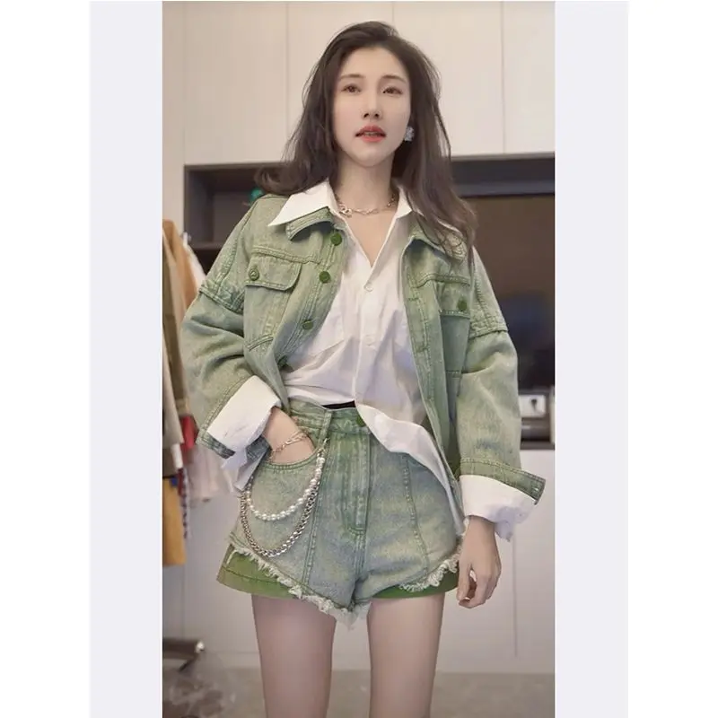 Spring and Autumn Women's Set 2023 New Unique Top Super Beautiful Online Popular Hong Kong Style Denim Two Piece Set Casual