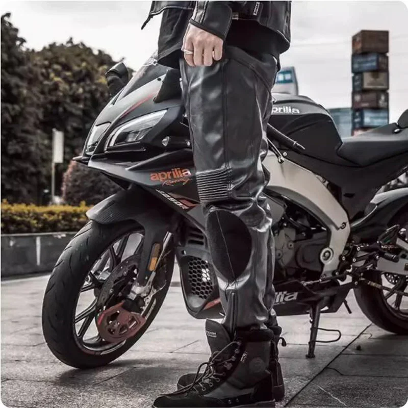 Winter DUHAN PU Motorcycle Pants CE Knee Protector Men Wear-resistant Motocross Riding Trousers Windproof Motorbike Bottoms Pant