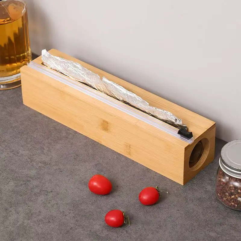 Wood Plastic Wrap Dispenser Kitchen Wall Mounted Storage Box Bake Paper Holder Trash Bag Organizer Cling Film Cutter Multi Layer