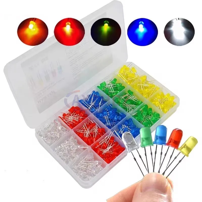 500PCS 3/5MM LED Light Emitting Diode White Red Yellow Blue Green F3 F5 LED Assortment Kit LED Lamp For Arduino Electronics DIY