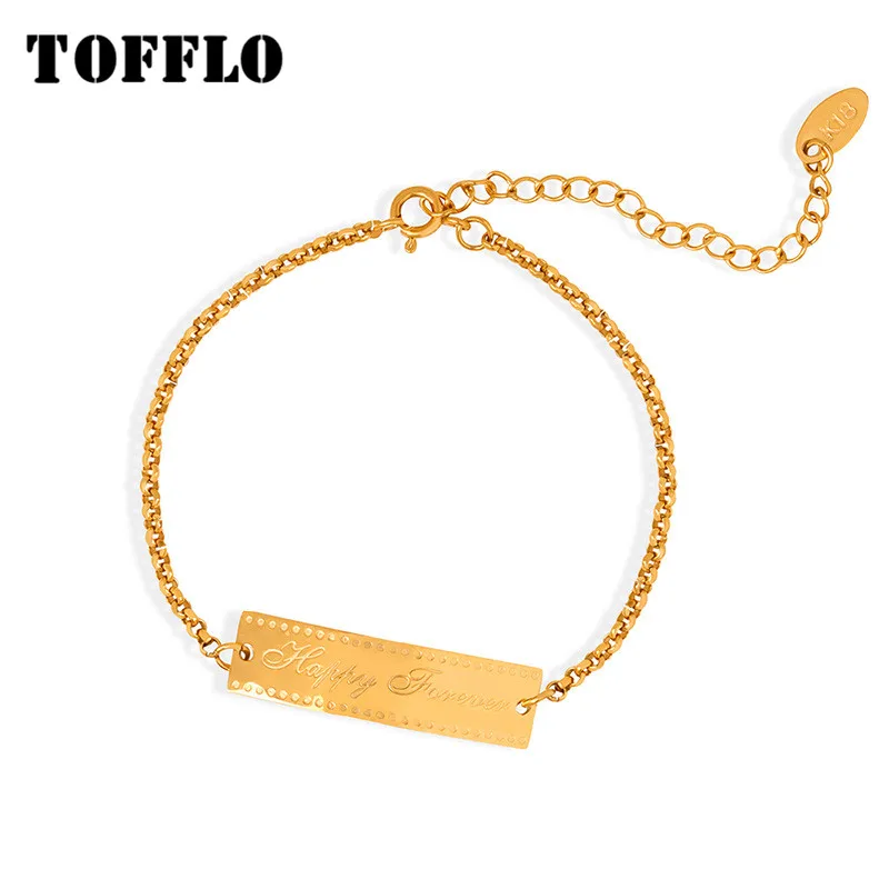 TOFFLO Stainless Steel Jewelry English Letter Square Sign Minimalist Bracelet Women's Fashion Bracelet BSE478