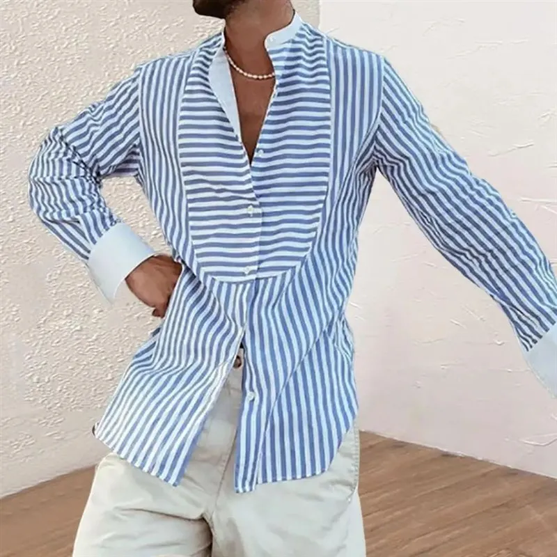 Stand Collar Long Sleeve Men Shirt Antipilling Single Breast PU Leather Thickened Fleece Inner Four Seasons CleanFit Style