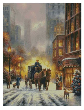 Scenery Snow Street Carriage14CT Canvas Unprinted Top Quality Cross Stitch Kit Embroidery Art DIY Handmade Needlework Home Decor