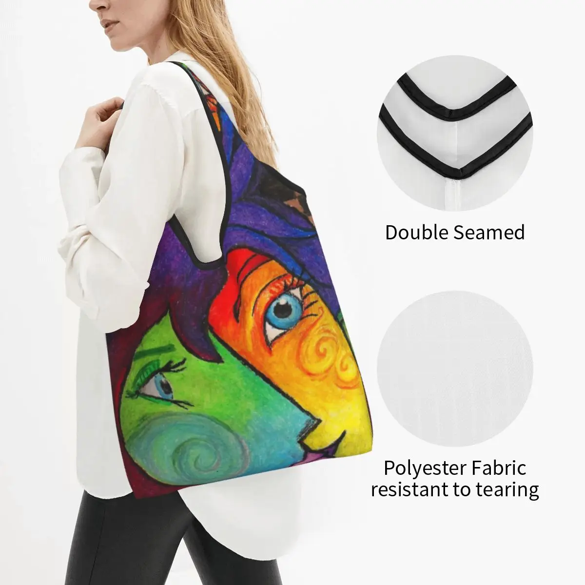 Recycling Pablo Picasso Two Faces Shopping Bag Women Tote Bag Portable Spanish Artist Groceries Shopper Bags