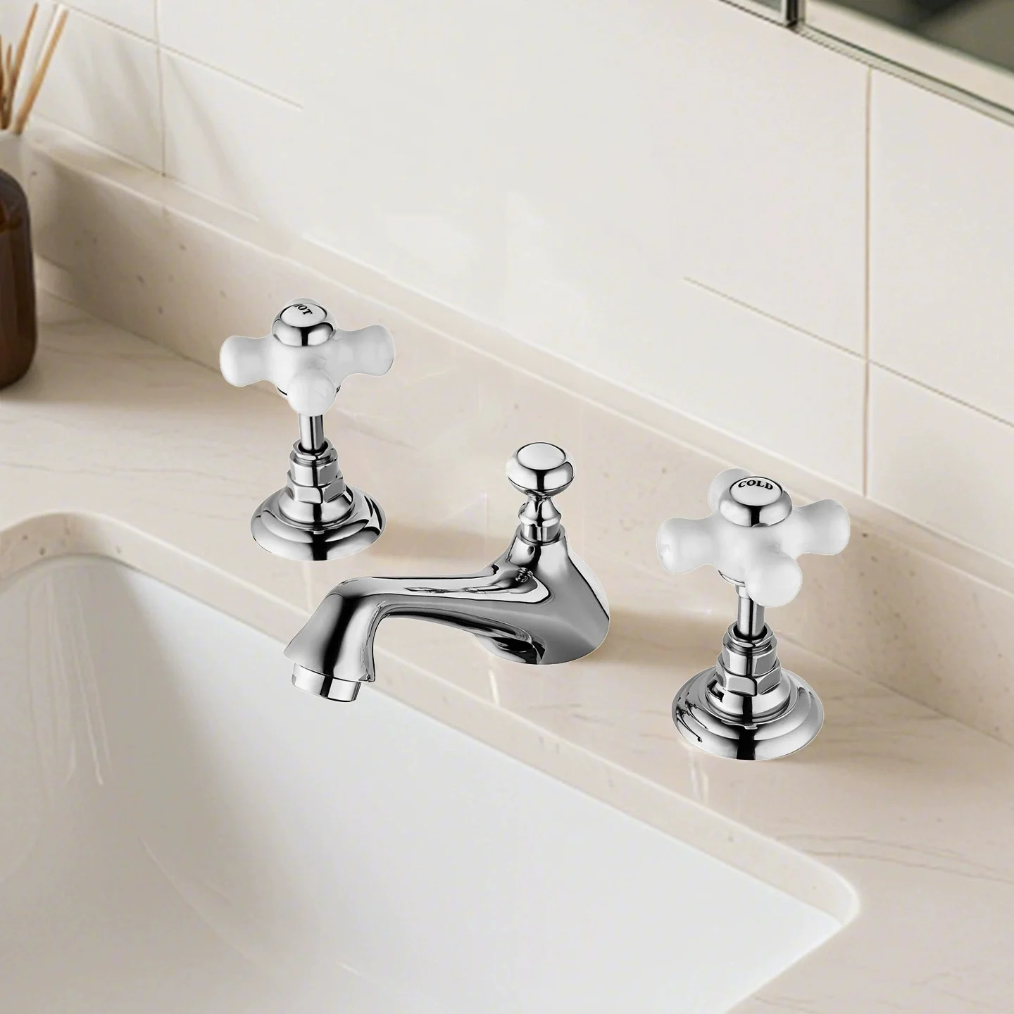 

Смеситель для раковины серо-золотистого цвета, для горячей и холодной воды, латунный, с широким монтажом, на 3 отверстия, для ванной комнаты