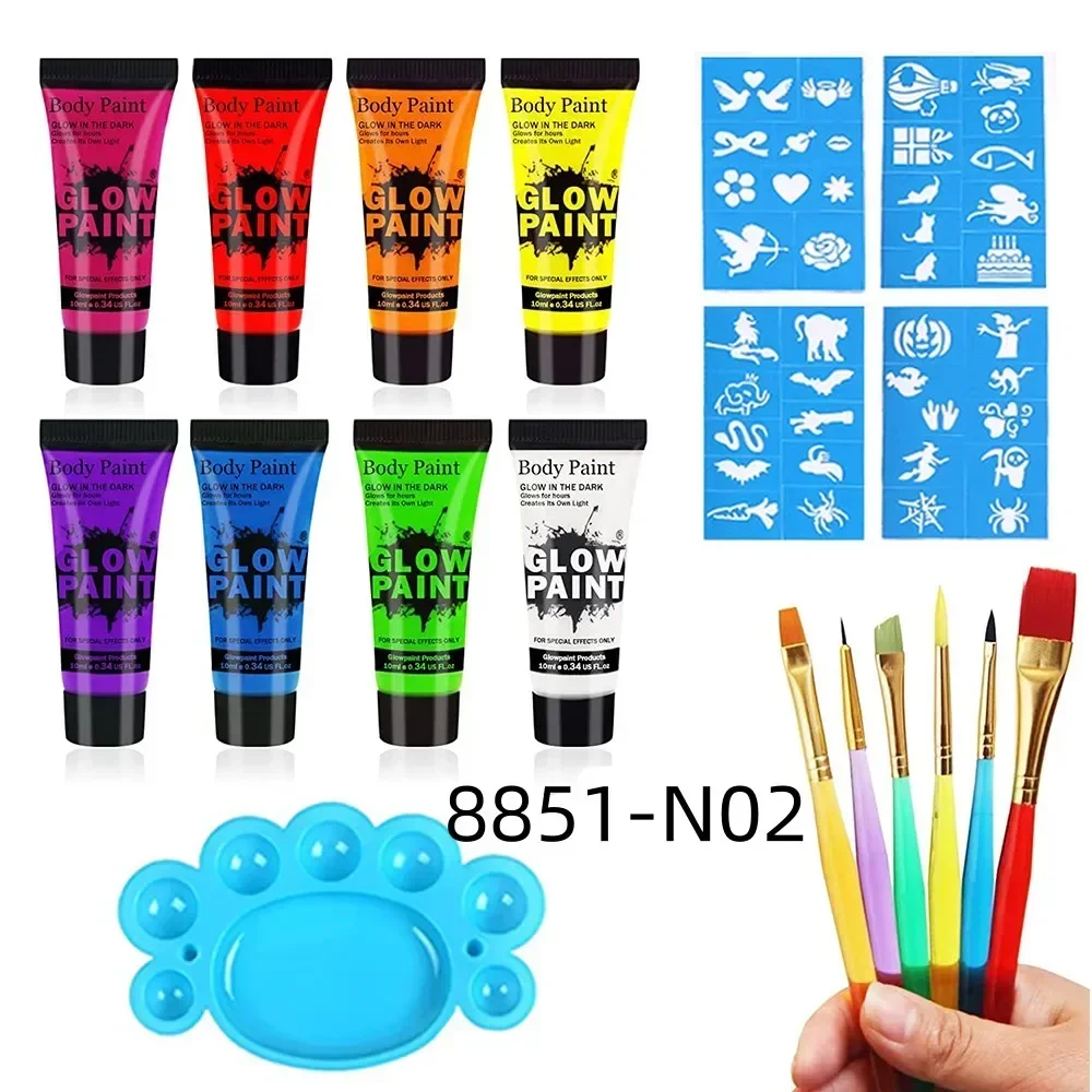 Body face Paint kit Fluorescent Party Halloween eye make up party kids face shied UV Glow Paint kit wholesale cosplay makeup