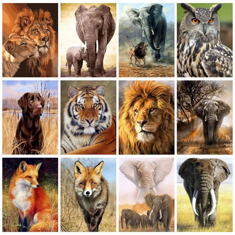 PhotoCustom Painting By Number Two Lions Animal With Frame Picture Numbers For Adults Home Decoration Gift