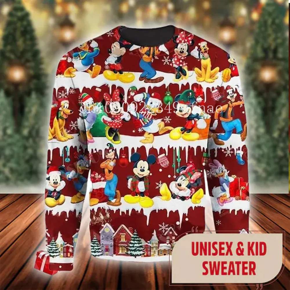 

2025Disney Christmas Sweater Men's Womens 3d Ugly Sweater Mickey Ugly Christmas Sweater Anime Xmas Gifts Sweater