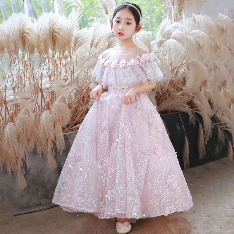 Flower Girls Dress Sparkle Sequin Princess Birthday Party Gown Kids Special Occasions Photoshoots Dresses Teen Girls Christmas