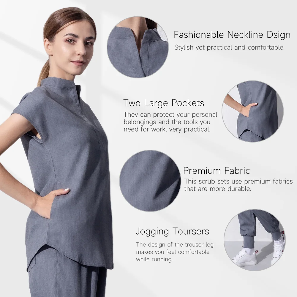 Peelings für Frauen Haustier Krankenhaus Uniform Set Peeling passt einfarbig Unisex OP-Kleid Tasche V-Ausschnitt Jogger Großhandels preis