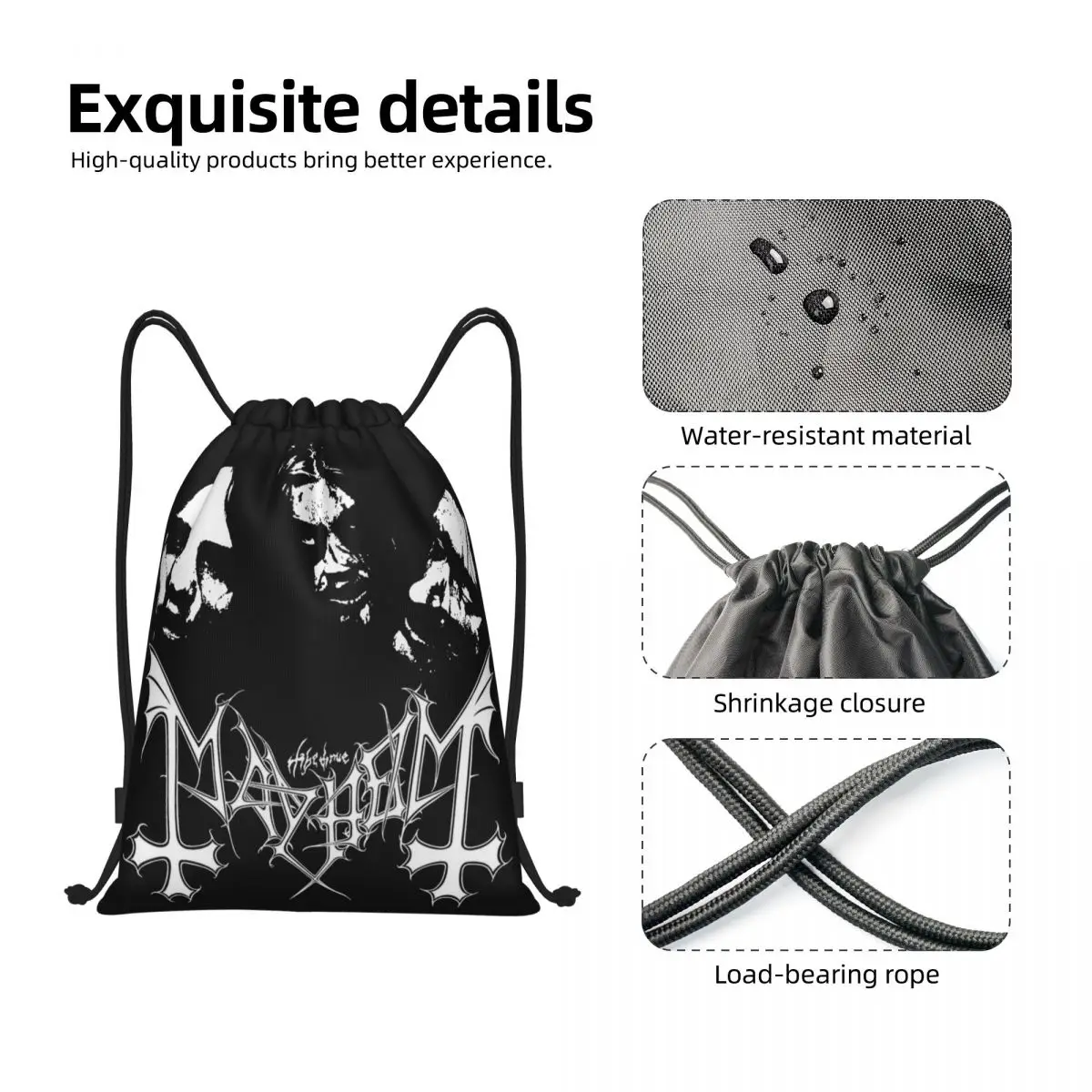 Mayhem Black Metal Band Drawstring Backpack Sports Gym Bag Water Resistant String Sackpack for Yoga