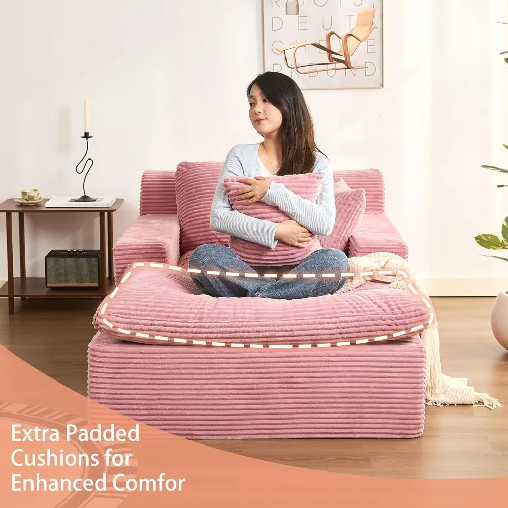 "Espreguiçadeira interna grande de 63 polegadas, camada macia em nuvem, sofá-cama conversível com almofadas removíveis e bolso lateral