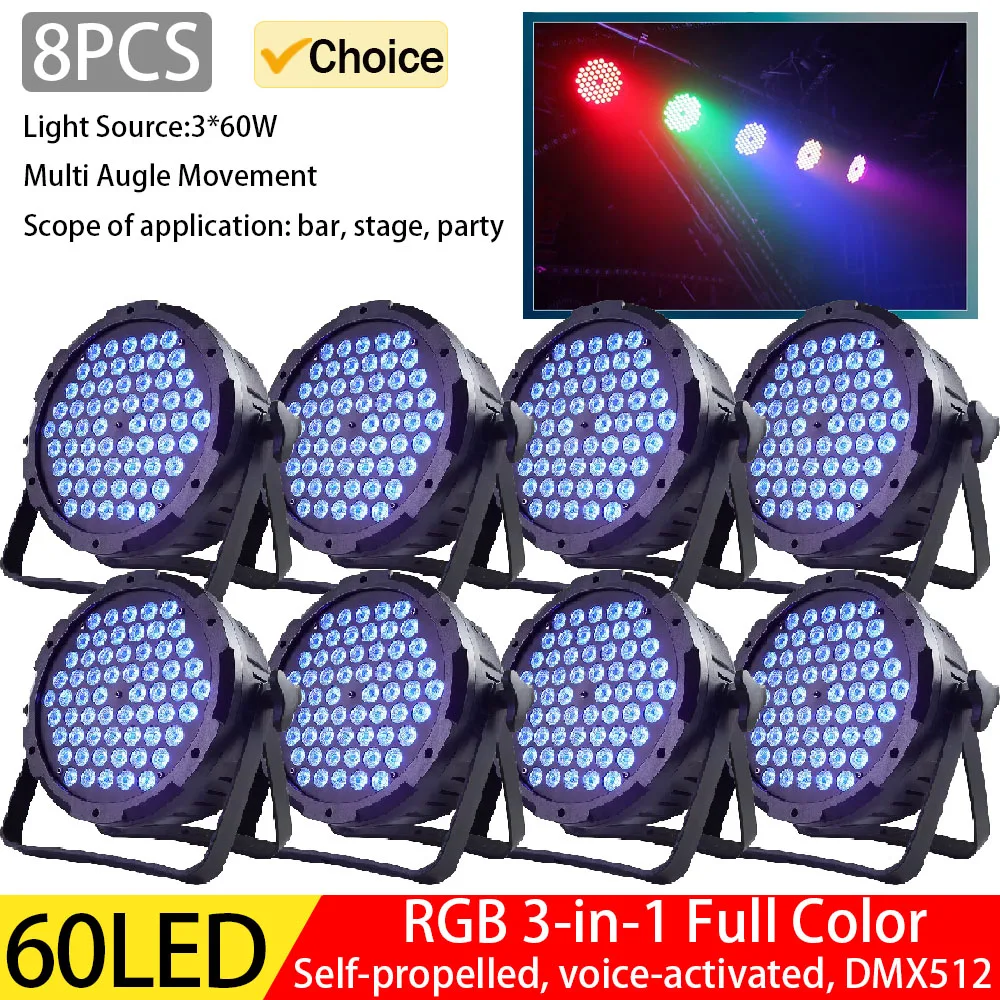 8 Projecteurs PAR 60 LED RGB Professionnels pour Scène, Éclairage Ambiant DJ, Fête, Disco, DMX512, Activés par le Son, Projecteur d'Audience