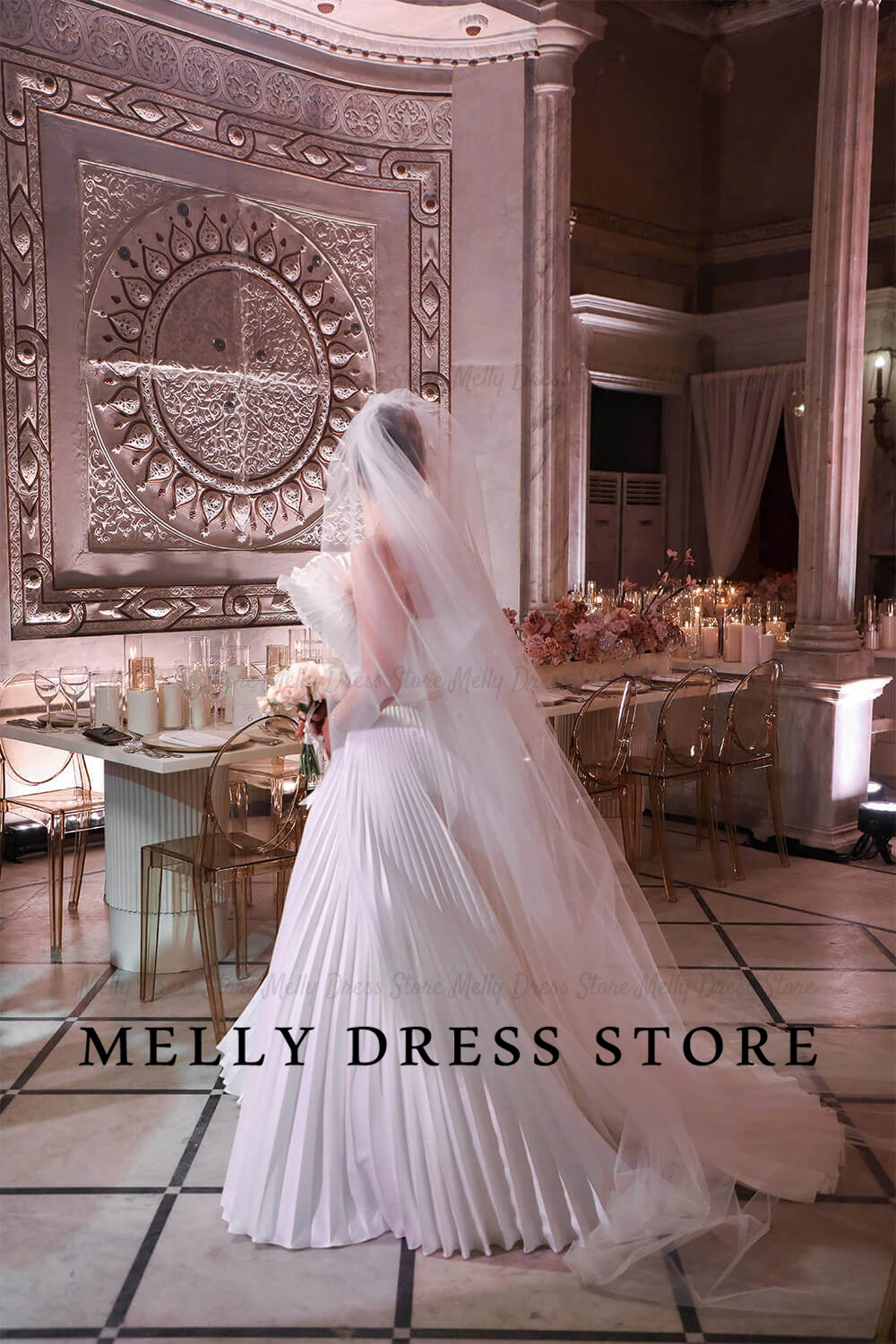 Melly Wedding Dress Off The Shoulder Pleated amanda novias oficial Ruffled Neckline A-Line Sweep Train Bridal Gown Customized