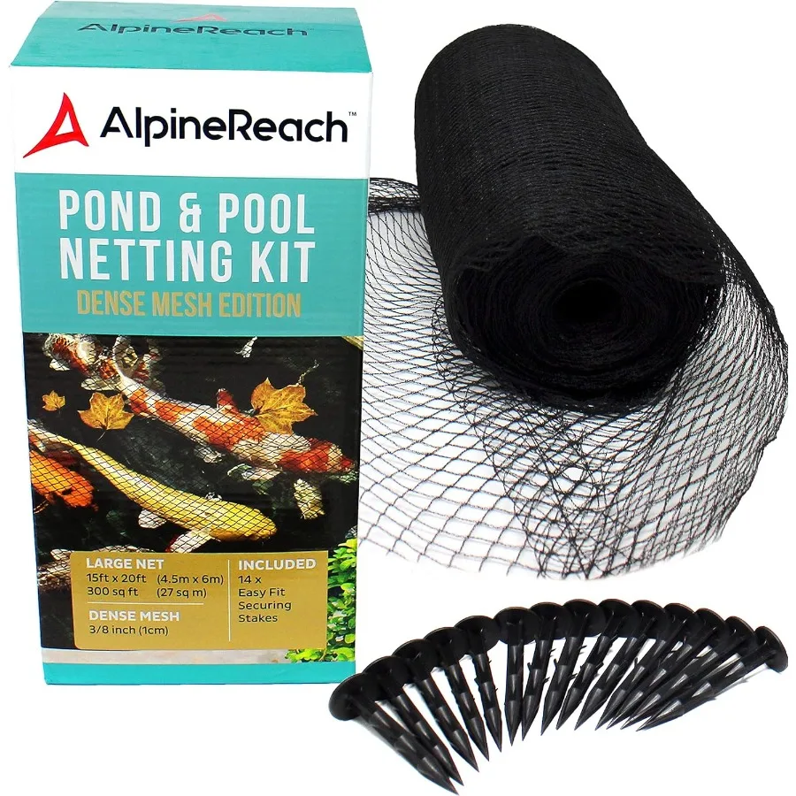 

Koi Pond Netting Kit 15 x 20 ft Black Heavy Duty Woven Fine Mesh Net Cover for Leaves Protects Koi Fish from Blue Heron Birds C