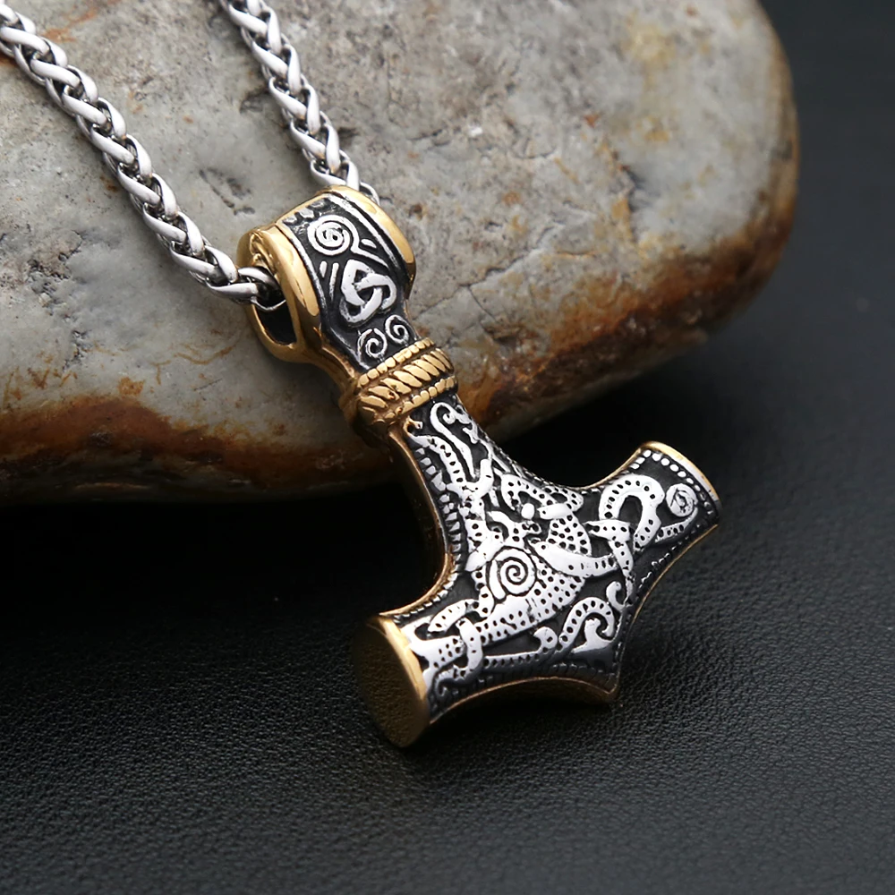 Vintage Punk Stainless Steel Thor Hammer Mjolnir Vikings Pendant For Men Women Nordic Viking Amulet Necklace Biker Jewelry Gifts