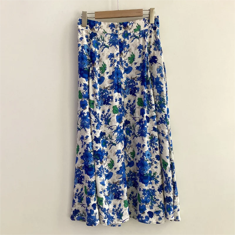 Zadig Women Spring Dresses Elegant Blue Elastic Waist Loosen Half-Dress Female Classic Summer Midi Skirt Casual Ladies Clothing