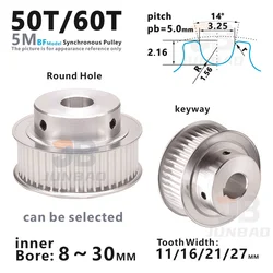 HTD5M 50T 60 denti puleggia dentata 5M cinghia ruota sincrona larghezza 16 21 27MM alesaggio 5 6 8 10 12 14 15 16 a 30MM parti della stampante 3D