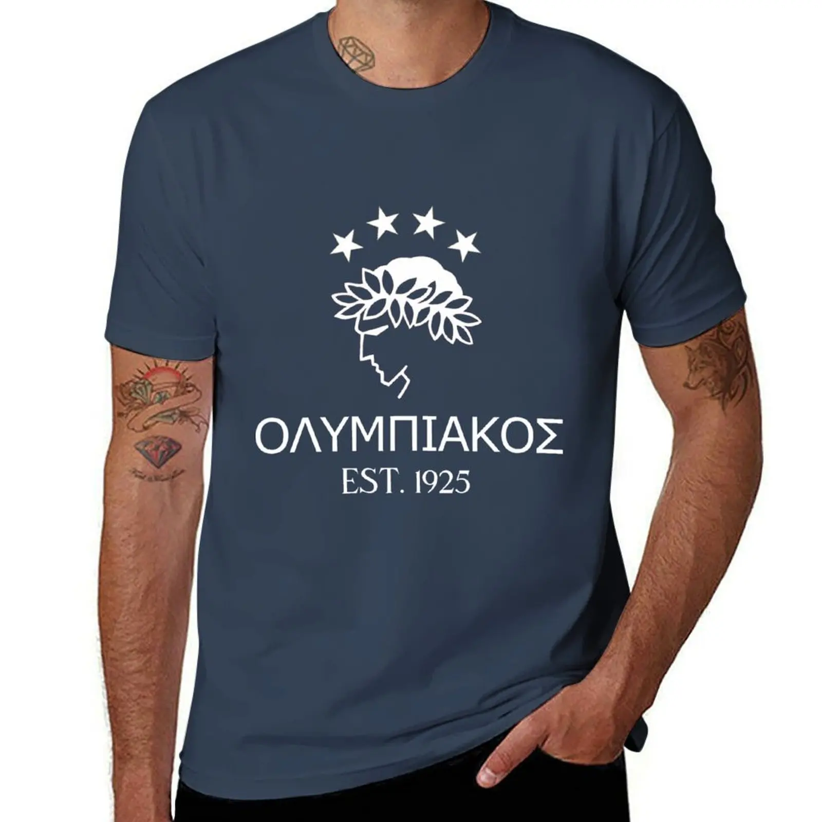 

Olympiakos Greek White Sticker T-Shirt Odor Resistant Short Sleeve Top